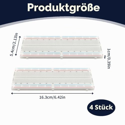 4 Pieces 830 Pin Breadboard Solderless Prototype PCB Board Kit, Solderless Breadboard 830 Points for Electronic Prototypes, Test Circuits and Arduino Proto Shield Distribution Connection Blocks