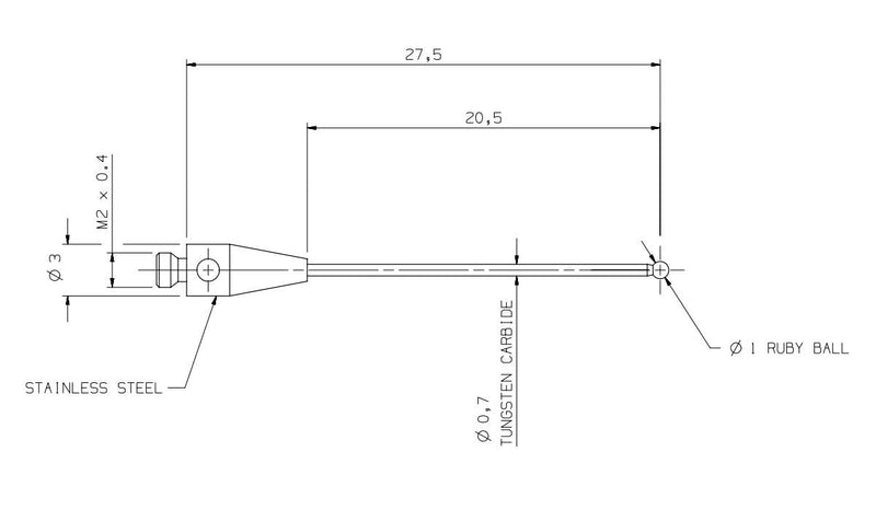 [Australia - AusPower] - CMM Probe Touch Stylus Ruby Ball M2 Thread Ball 1.0mm L27.5mm A-5000-8663 Use for tp20 tp200 Module PS51R 