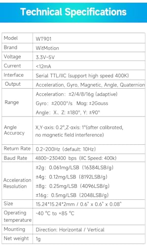 [9-Axis IMU Module] WT901 MPU9250 Module, 3-axis Accelerometer+Gyroscope +Magnetometer+Inclinometer, AHRS Acceleration Sensors Digital Compass IIC/TTL
