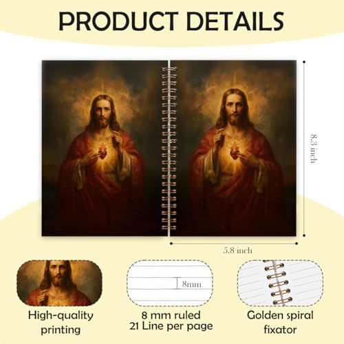Sacred Heart of Jesus Christian Spiral Notebook 5.5 x 8.3, Jesus Gifts for Women Men Journal, Vintage Catholic Religious Spiritual Prayer Journaling Notebooks for Note Taking White YS-2