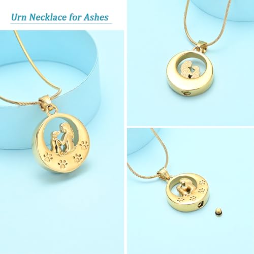 Moon Urn Necklace for Ashes-361L Stainless Steel Cremation Jewelry for Women/Dog Ashes Personalized Memorial Keepsake Pendant for Human Animals with Filling Kit & Gift Box Gold