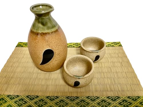Japanese Mino Ware Ceramic Cute Girl Tanuki Raccoon Tokkuri(Sake bottle) & 2 Guinomi(Sake Cups) Made in Japan (Tanuki girl) Tanuki girl