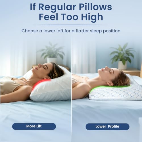 3.25" Ultra Thin Memory Foam Pillow with Cool-to-Touch Cover, Low Profile Flat Bed Pillow for Back & Stomach Sleepers, Standard Size 3.25'' Low Profile - Low+