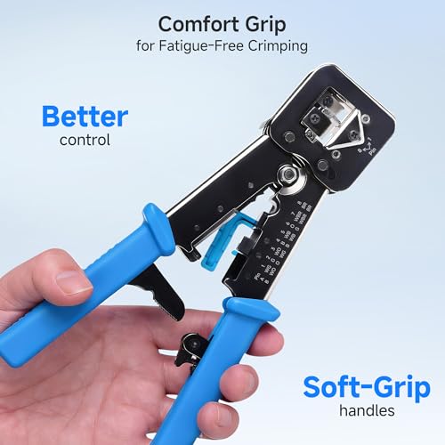 Cable Matters modular RJ45 crimp tool for pass-through connectors, black and yellow crimpers