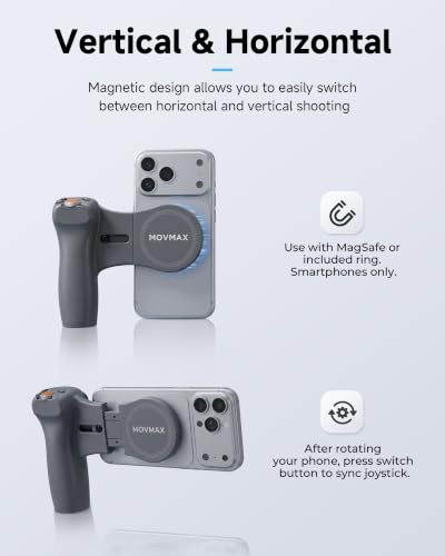 MOVMAX Remote Controller for DJI Osmo Pocket 4/3/2 with Storage Case, Wireless Remote Control with Hall Effect Joystick, Ergonomic Handle Magnetic Attach, DJI Osmo Pocket Accessories Pocket Controller w/ Storage Case