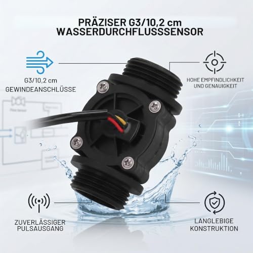 Fafeicy FS400A Water Flow Sensor 1-60L/min Hall Flow Meter for Water Heaters G1 Male Thread Plastic 1.2MPA High Temperature Resistant Flow Sensor with Precision Measurement