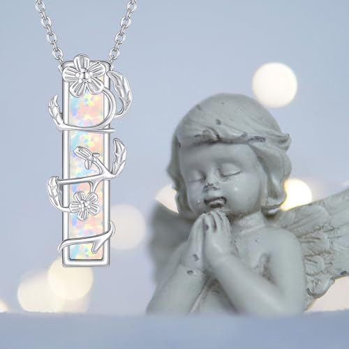 Urn Necklaces for Ashes Sterling Silver Opal 3D Bar Cremation Jewellery for Ashes Memorial Keepsake for Women Wife Mom