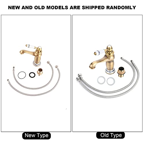 Fdit Single Handle Mixer Tap, Brass Bathroom Basin Faucet with Floral Pattern Lift Up Turn Design for Sink and Hand Washing Basin (Antique) Blue,white