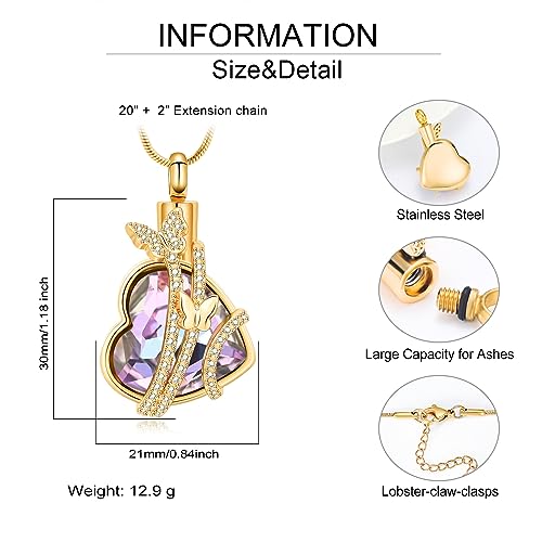 Hearbeingt Butterfly Heart Urn Necklaces for Ashes Cremation Jewelry Gold-Pink