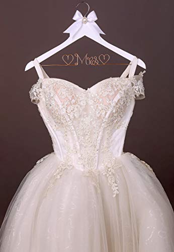 White Solid Wood Bridal Dress Hanger with Lady Wire Lettering for Bridal Wedding Party Gift (Rose Gold line White Hanger)