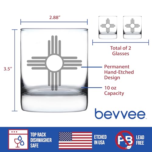 New Mexico Flag Whiskey Rocks Glass for New Mexicans - 10.25 oz - Set of 2