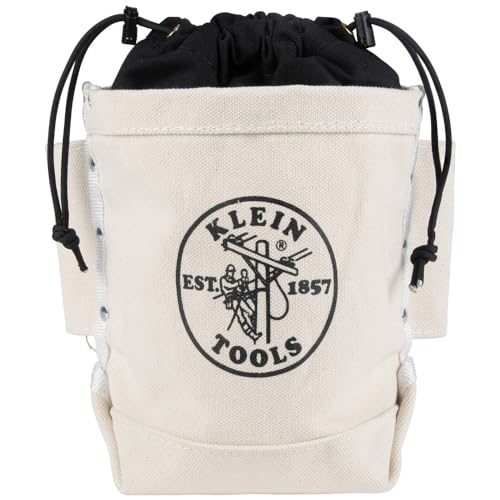 Klein Tools 5416TCP Tool Bag, Extra Tall Top Closing Bolt Bag with 3-Inch Drawstring, Heavy-Duty No. 4 Canvas, 5 x 12 x 9-Inch