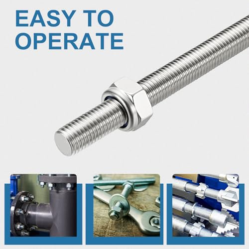 PATIKIL 2 Pcs Fully Threaded Rod, M12 x 350mm 304 Stainless Steel Right Hand Long Thread Bar Studs with Nuts for Pipes Clamps Hangers U-Bolts