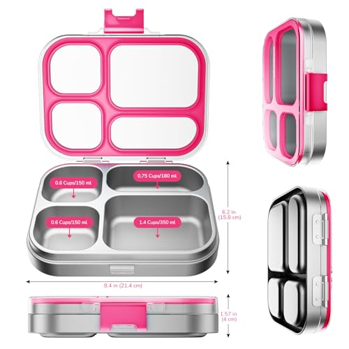 G.a HOMEFAVOR Stainless Steel Bento Lunch Box, Pink, 800 ml/27 oz 27 oz(4-Compartment)
