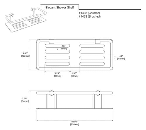 Gatco 1432 Elegant Shower Shelf, 10 Inch Chrome Wall Mount Bathroom Storage Shelf, Metal Shower Organizer for Shampoo, Soap and Bath Accessories