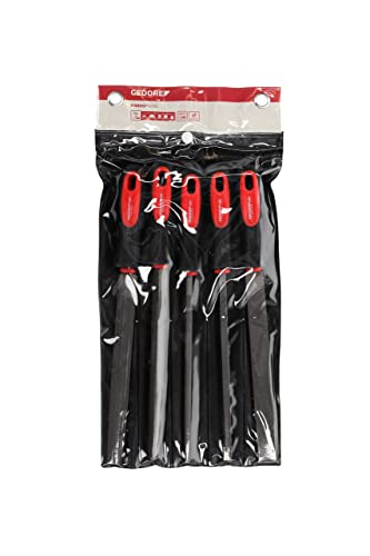 Gedore red triangular file., R93000005 | Special steel, incl. plastic bag, 2-component handle, red/black File set Single 5-piece