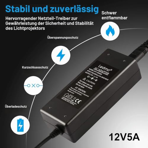 ledmo Pack of 3 12V 5A Power Supply Adapter, AC 100-240V to DC 12V 5A 60W | Compatible with LED light strips, monitors, TVs, DVD TVs, camera system SMD 5050/3528/5630 - Euro plug 5.5 x 2.5/2.1 mm 3 Pack 12V 5A 60W