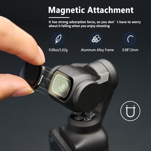 Magnetic Lens Filter Kit Compatible with DJI OSMO Pocket 3,4 Pack CPL ND16 ND64 ND256,Ultra Slim Frame & HD Optical Glass CPL+ND16/64/256