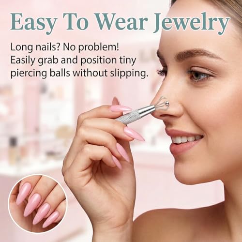 Piercing Insertion Aid Set, 13 Pieces Interchangeable Aid Tool and Ball Opener Accessories, Jewelery Tool for Ear, Nose and Lip, Silver