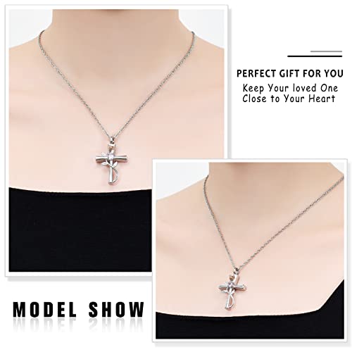 wonderful jewerly Custom Double Cross Cremation Urn Necklace Keepsake Ashes Memorial Pendant with Free Double Buckle Chain (Pink Birthstone) Pink
