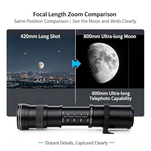 JINTU 420-800mm f/ 8.3 Manual Telephoto Zoom Lens + T-Mount for Canon EOS Rebel SL2 SL1 T3 T3i T4i T5 T5i T6 T6i T6s T7 T7i 4000D 6D 7D 60D 70D 77D 80D 5D II/III/IV 550D 650D SLR Camera Lenses