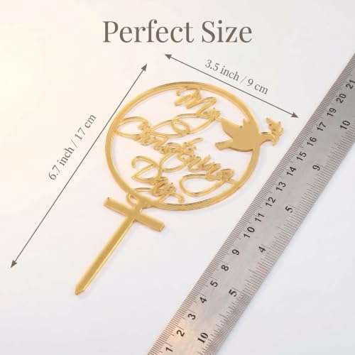 2 Pcs Acrylic Cross Cake Topper for Baptism, First Holy Communion Cake Topper Decorations for Baby Shower, Christening Cake Topper Religious Party Supplies