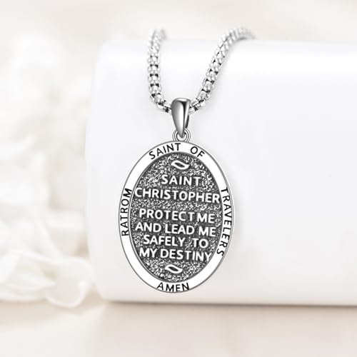 Saint Jude/Michael/Muerte/Benedict/Mary/Dymphna Necklace for Men Sterling Silver Pendant Necklaces Prtotect Jewelry Gifts for Men Women Saint Christopher