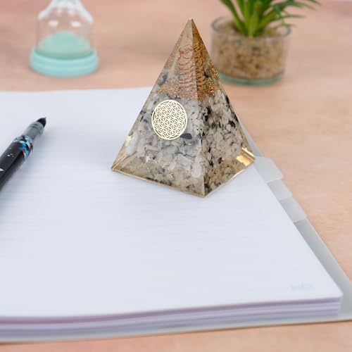 Orgonite Pyramid with Rainbow Moonstone – Energy Crystal for Calmness, Strength & Healing – Handmade Spiritual Decor for Meditation & Home