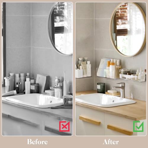 Two clear PAVSTINE shower caddies mounted on bathroom walls for organized storage of toiletries and shower essentials.