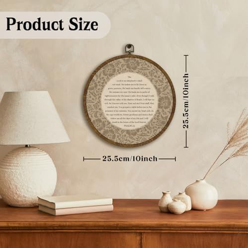 Christ Round Wall Art Decor, Christian Blessing Scripture Floral Circular Hanging Artwork, Inspirational Faith Home Decor for Prayer Room Living Room Bedroom,Bible Verse Gift 10Inch(Begei-Psalm23) Begei-Psalm23