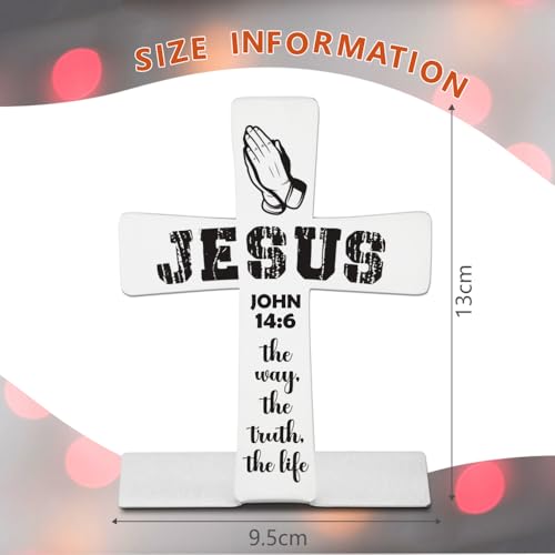Jesus Cross Decor with John 14:6 Scripture - The Way The Truth The Life Inspirational Christian Tabletop Cross for Prayer Room Church Religious Faith Gift Decorative Signs-DX439