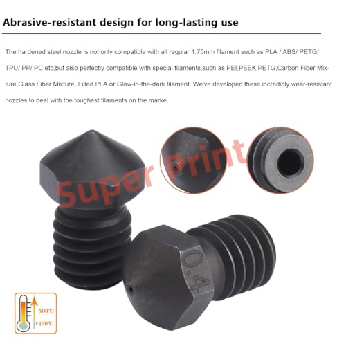 Super Print Upgrade I3 Mega All Metal Hotend Kit,Bi-Metal Heatbreak,Heater Block Aluminum,V6 Hardened Steel Nozzle 0.4mm for I3 Mega,Mega X,Mega S,Mega Pro,Chiron,V5 Print Head Hotend. I3 Mega Hotend Mega-Hardened Steel Kit