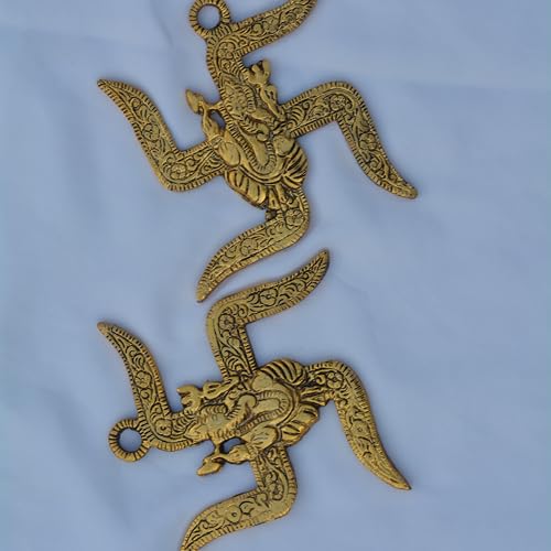 Metal Lord Ganesha Swastik Wall Hanging – 3.5'' Inch, Set of 2 – Traditional Hindu Décor for Home, Temple, Office, Entrance – Spiritual Gift Item for Housewarming, Festive Decoration