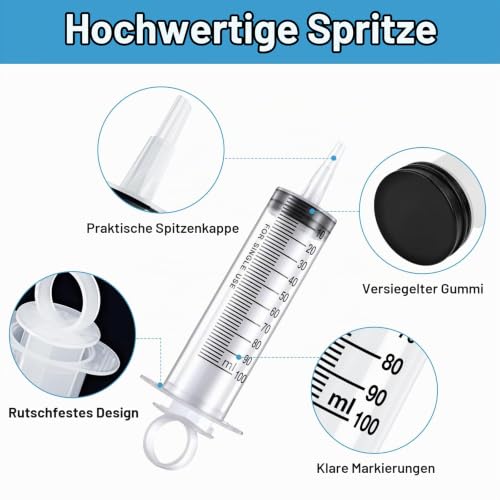 100 ml syringe, colostrum syringe with 20G needle and hose | Reusable dosing syringe for laboratory, garden and industry