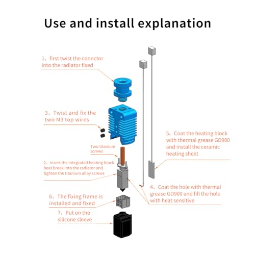 Ceramic Heater Core CHC Hot End Bimetal Heatbreak Hotend High Wear-resistance Compatible with Voron 2.4 V0 V0.1 V0.2, Ender 3 V2 Pro Ender 5 Series CR10 3D Printer Parts