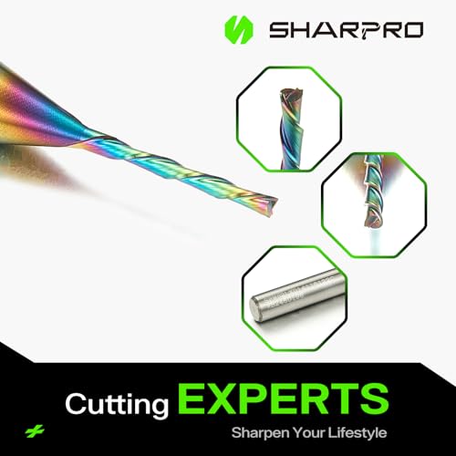 SHARPRO 1/16-inch downcut spiral CNC router bit with 1/4-inch shank and 1/2-inch cutting length