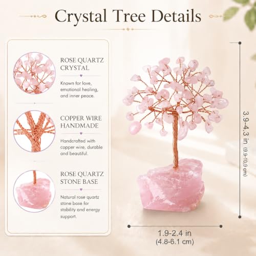 QINJIEJIE Rose Quartz Crystal Tree Decor Healing Crystals Pink Decor Z-rose Quartz