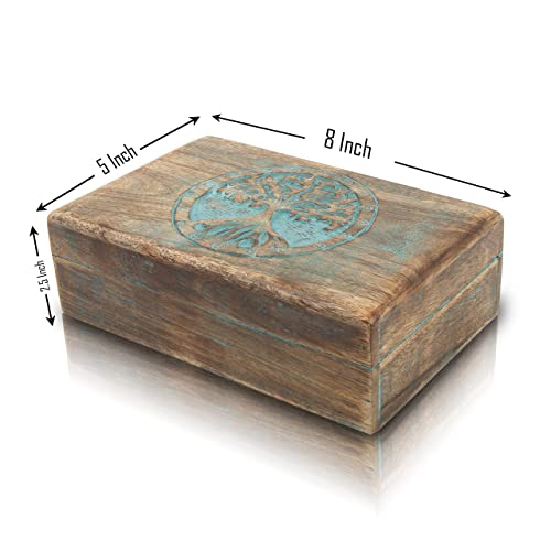 Handmade Wooden Jewelry & Keepsake Box, Decorative Storage Box, 8 x 5 Inch Blue Wash Finish