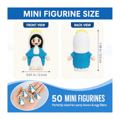 50 Mini Virgin Mary Figurines, Blue & White Catholic Party Favors 50