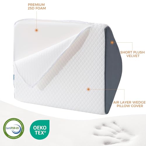 Knee Wedge Pillow for Post-Surgery Recovery-Leg Elevation Support for Sleep Position, Alleviating Lower Back & Hip Pain Enhancing Circulation in Ankles Legs Triangle Pillow with Removable Cover White & Gray 21.6*17.8*6.9 Inch