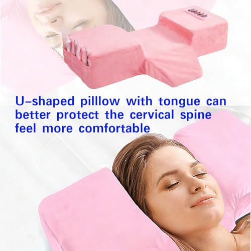 Beauty Salon Curved Memory Foam Bed Pillow, Lash Pillow for Eyelash Extensions Ergonomic Neck Pillow with Neck Back Head Support(Pink) Pink
