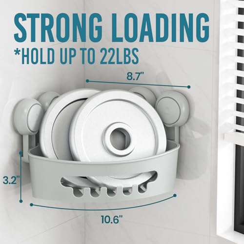 TAILI Corner Shower Caddy Suction Cup, Plastic Shower Shelf Suction, Grey 2 x Grey