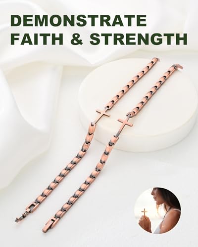 MagEnergy Copper Magnetic Bracelet for Women-3500 Gs-Christian Cross Copper - Cross