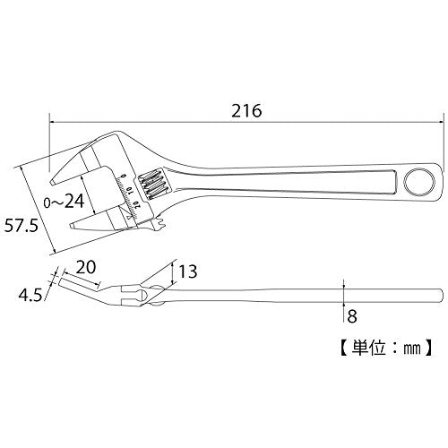 TOP HT-200B thin exact vent-type wrench, 20° angle, 0-24mm mouth opening, made in Japan