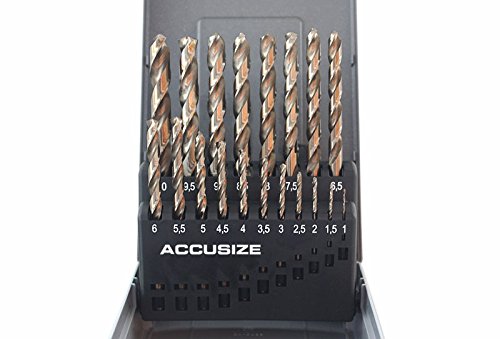 Accusize Industrial Tools M35 H.S.S. Plus 5% Cobalt Metric Drill Set, 135 Deg Split Point, 1 to 10mm by 0.5mm in Plastic Box, 3110-1119 1 to 10mm by 0.5mm, 19 pcs