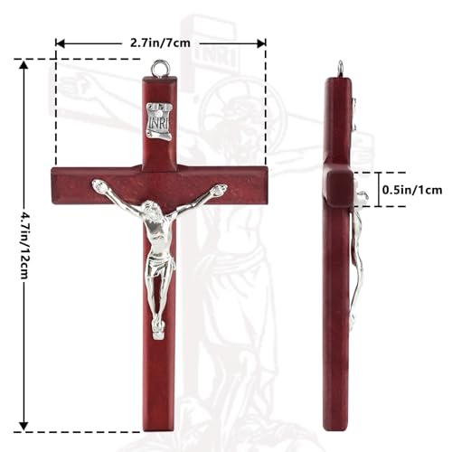 Wooden Handheld Prayer Cross, 4.7 Inch Jesus Cross with Velvet Bag Red 4.7"X2.7"