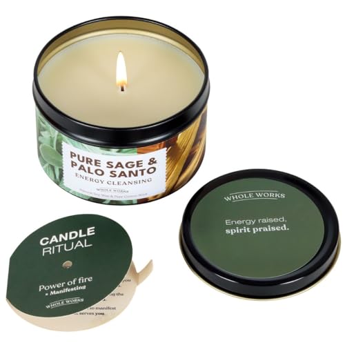 Premium Candle for Energy Cleansing – Natural Soy Wax Blend, Cotton Wick, Phthalate Free Scent, Scented Candles for Home Smudging, House Spiritual Protection, 6oz (Pure Sage & Palo Santo)