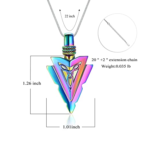 Cremation Jewellery for Ashes Necklace Arrowhead Pendant Memorial Necklace Urn Necklace for Ashe of Loved Ones Keepsake Lockets Ashes Holder Pet Dog Heart Urn Jewellry Spear Point Jewellry Rainbow