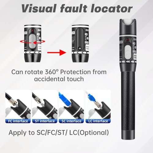 Moocci visual fault locator fiber optic cable tester with FC male to LC female adapter, white device and kit