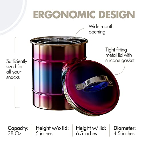 Amici Home Rainbow Metal Storage Canister | Dry Food Storage Container | Airtight Lid | 38 Ounce Capacity | Modern Home Décor | Decorative Metal Canister for Kitchen Countertop (Pack of 2) Small (Pack of 2)